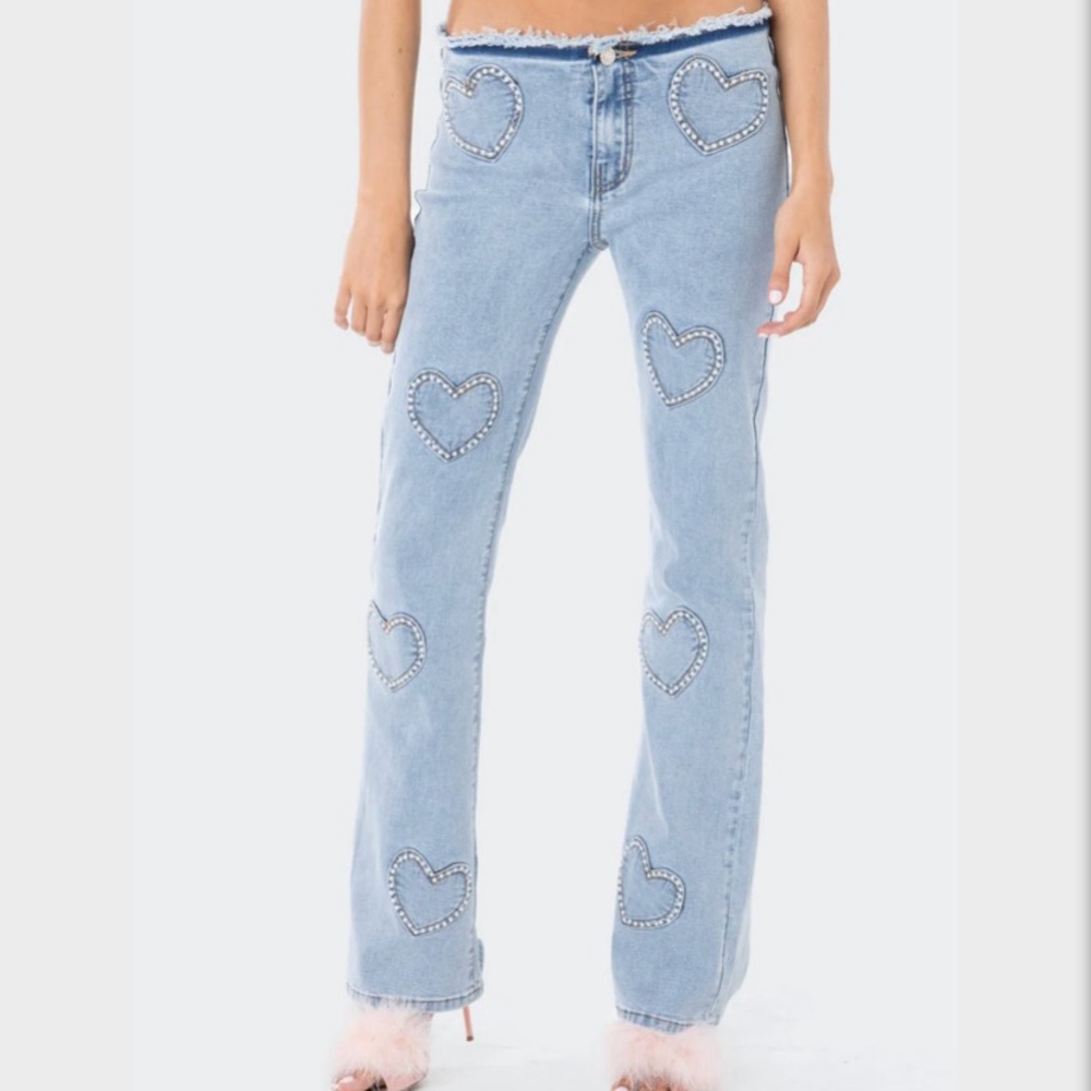 EDIKTED Pearly Heart Low-Rise Jeans- new with tags